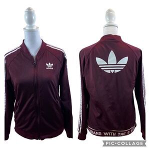 Ladies Small Maroon‎ Full Zip Adidas Triple Stripe Trefoil Track Jacket Small